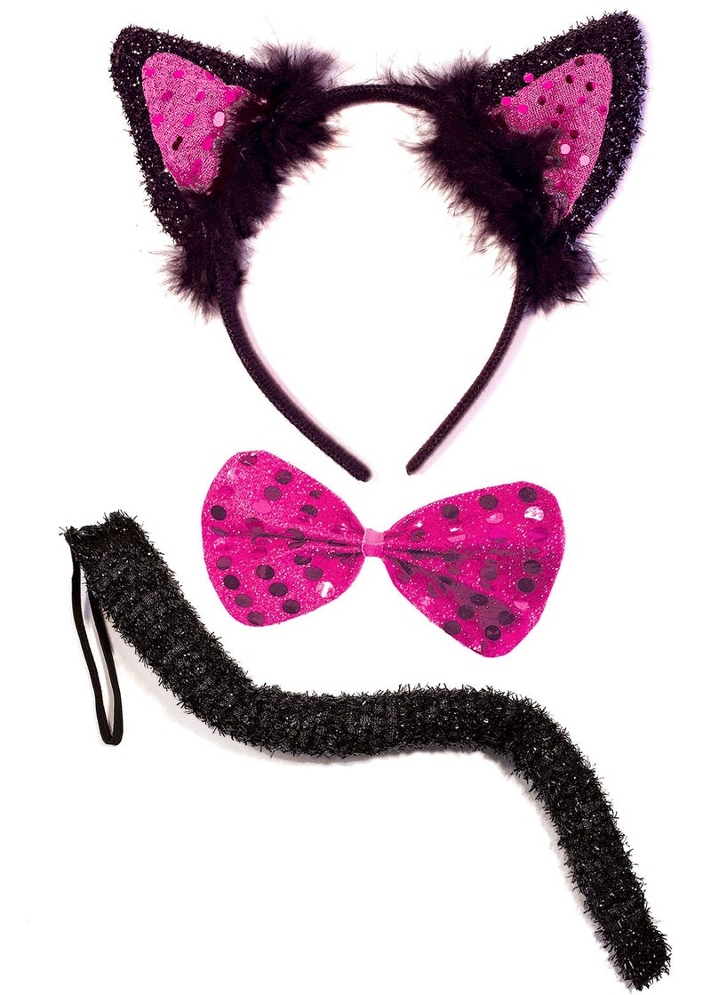 OLYPHAN Black Cat Costume Set for Adult - Halloween, Cosplay Accessory Kit (Black & Pink) - Image 1